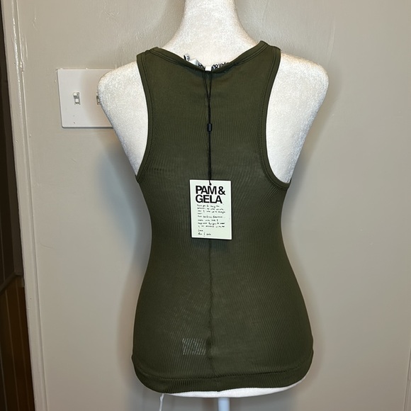 Pam & Gela Skinny Rib Tank in Army NWT Size P Extra Small - Picture 5 of 8